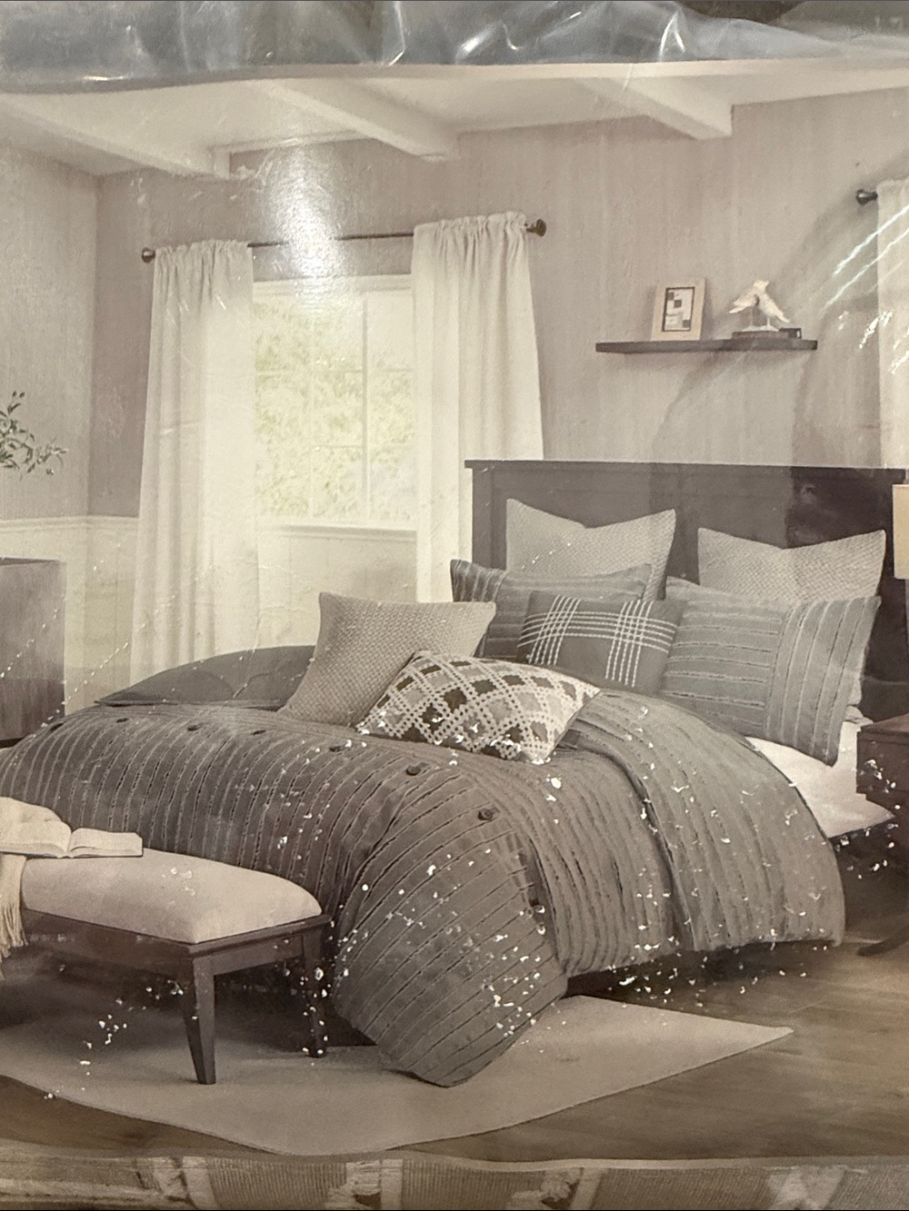 Madison Park Gray Quilted Comforter Set with Decorative Pillows